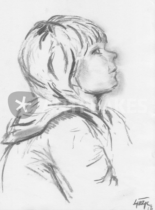 592x800 Little Girl In Profile Drawing Art Prints And Posters - Girl Profile Drawing