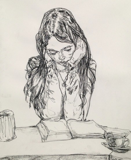 452x550 Girl Reading Book Sketch - Girl Reading A Book Drawing