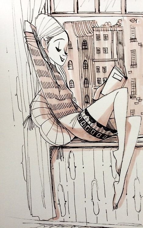 469x750 Girl Reading A Book Illustration, Sketch, Drawing Ragazza Mentre - Girl Reading A Book Drawing
