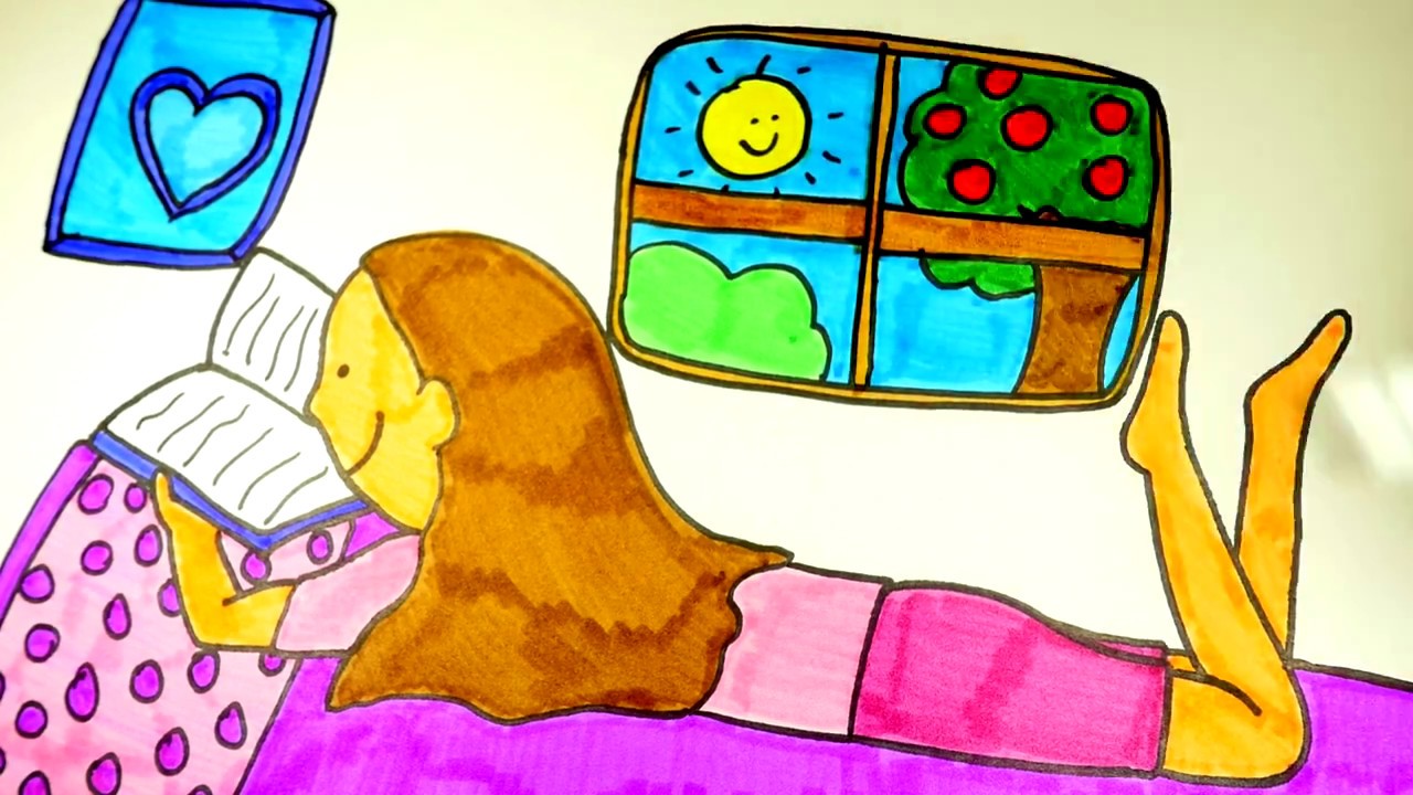 1280x720 How To Draw A Girl Reading A Book! Educational Video For Kids - Girl Reading A Book Drawing