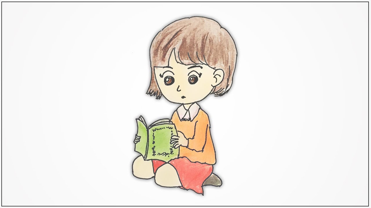 1280x720 How To Draw A Girl Sitting And Reading A Book Step - Girl Reading A Book Drawing