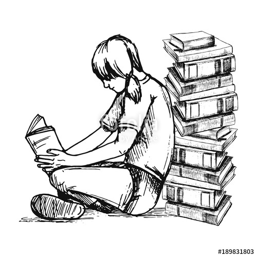 Girl Reading A Book Drawing at Explore collection