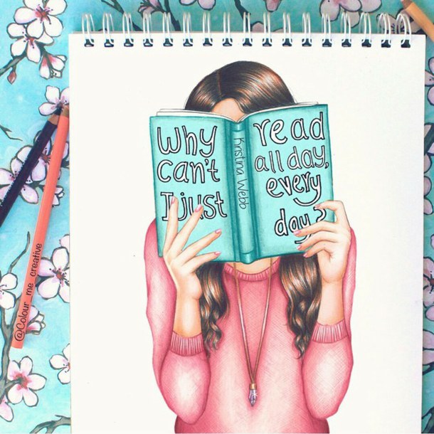 610x610 Image - Girl Reading A Book Drawing