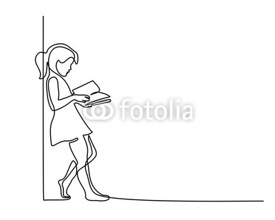 400x320 Continuous One Line Drawing Girl Reading Book Back To School - Girl Reading A Book Drawing