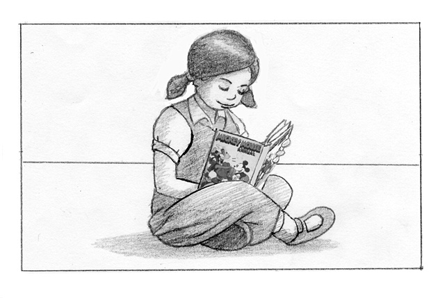 640x429 Edward Pollick Art Illustration - Girl Reading A Book Drawing