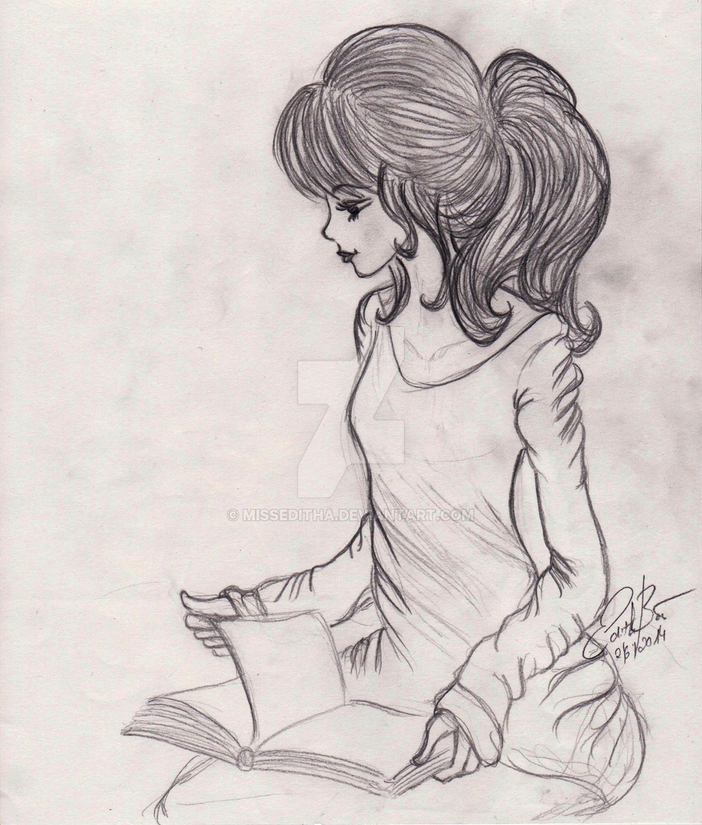 Girl Reading Book Drawing At Paintingvalleycom Explore