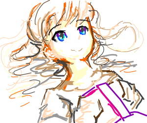 300x250 Girl In Sweater Reading Purple Book Drawing - Girl Reading Book Drawing