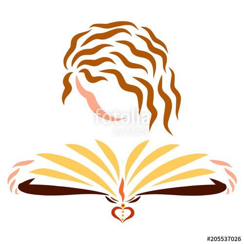 500x500 Girl Reading A Book, Drawing Colorful Lines Stock Photo - Girl Reading Book Drawing