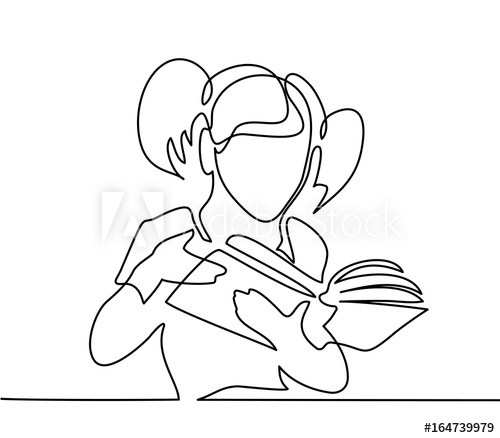 500x438 Girl Reading Book Back To School Concept Continuous Line Drawing - Girl Reading Book Drawing