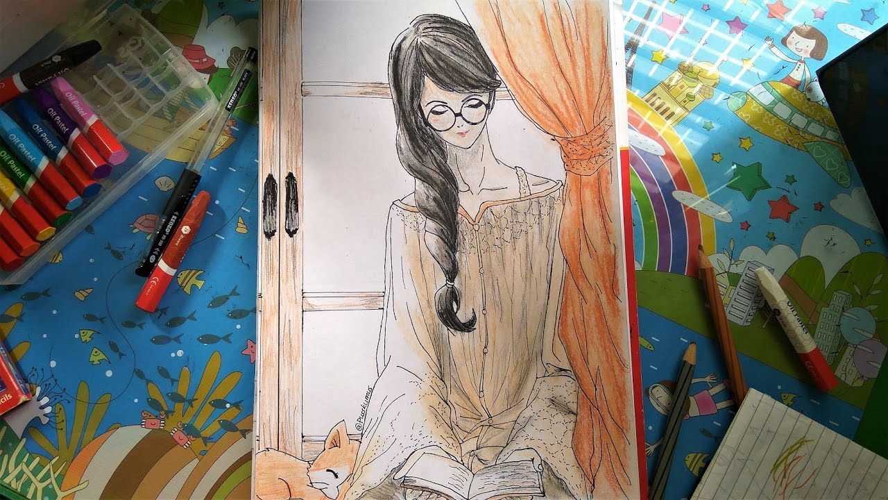 1280x720 How I Drawing Anime Woman When Enjoy Reading A Book - Girl Reading Book Drawing