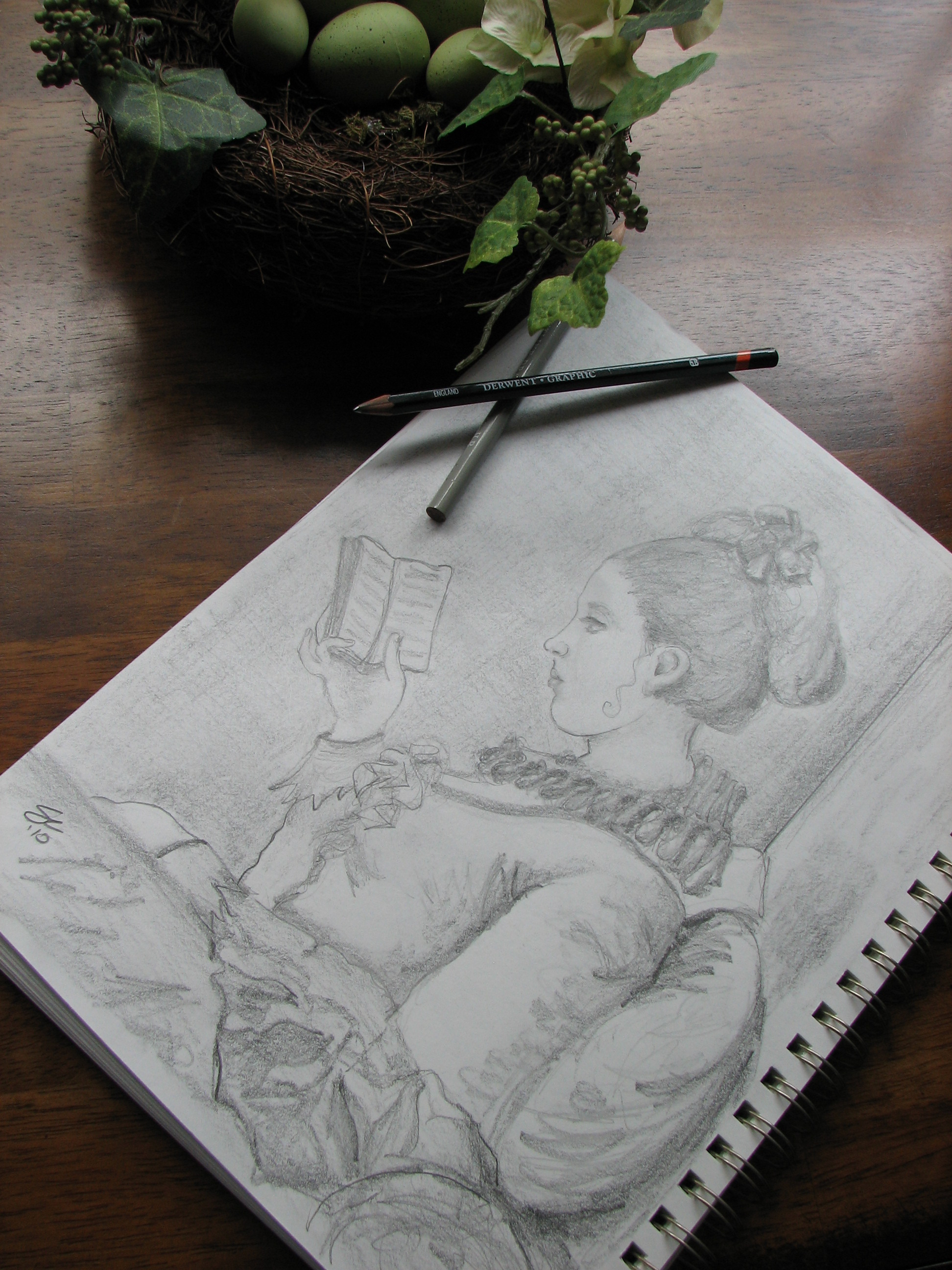 1944x2592 Pencil Drawing After Fragonard - Girl Reading Book Drawing