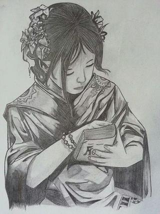 320x427 A Magical Girl Reading From A Book Of Spells - Girl Reading Book Drawing