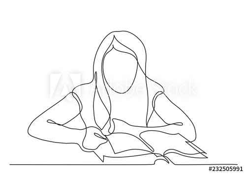 500x354 Continuous Line Drawing Of Girl Reading Book - Girl Reading Book Drawing