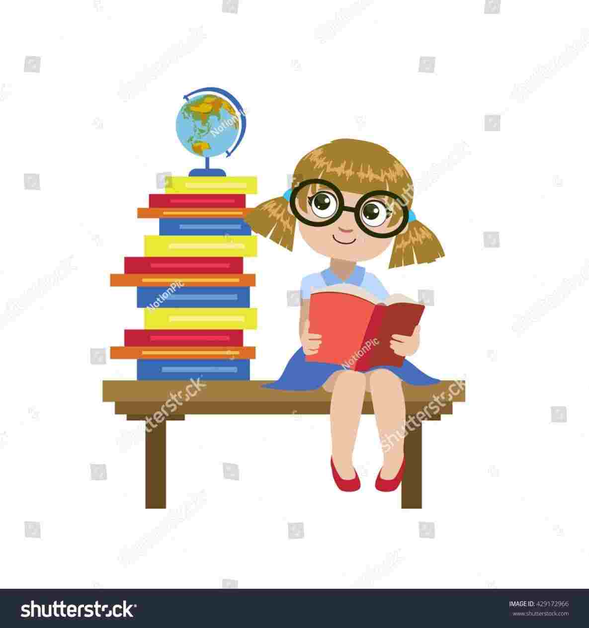1185x1264 Reading Book Drawing On Desk Stock Vector Royalty Free - Girl Reading Book Drawing