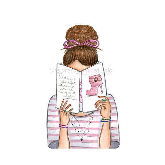 570x570 Fashion Illustrated Girl Reading Illustration Wall Art For Etsy - Girl Reading Drawing