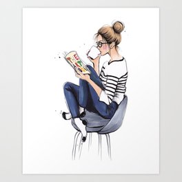 264x264 Girl Reading Art Prints - Girl Reading Drawing