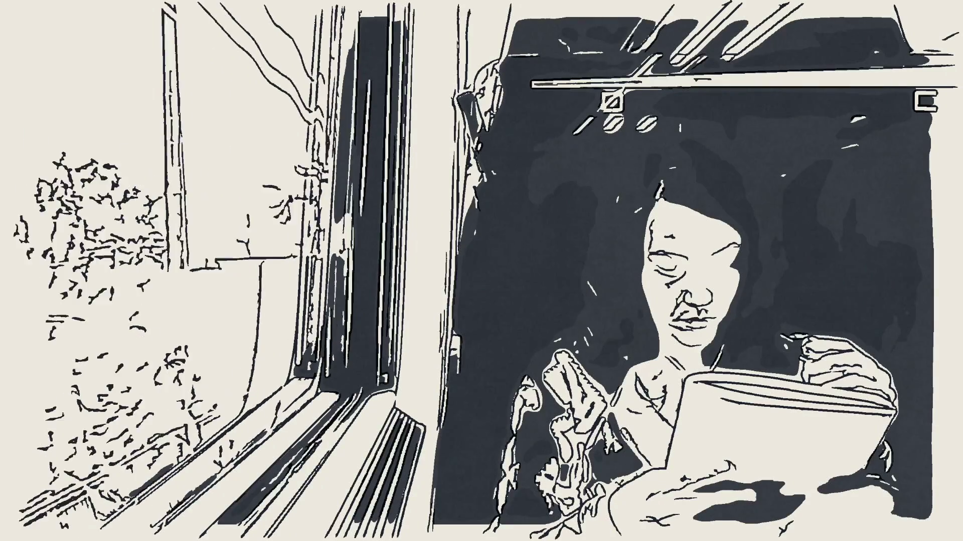 1920x1080 Girl Reading Magazine On The Train With Pencil Drawing Effect - Girl Reading Drawing