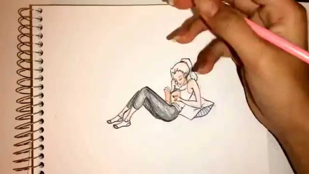 1280x720 How To Draw A Girl Reading - Girl Reading Drawing