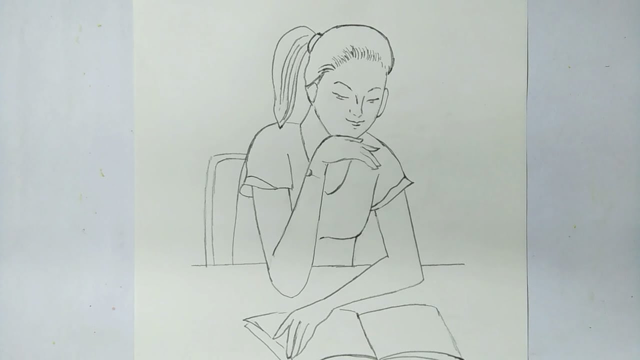 1280x720 How To Draw A Girl Reading Step - Girl Reading Drawing