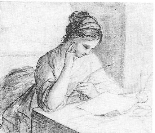 500x429 Drawing Of A Girl Reading Her Writing - Girl Reading Drawing