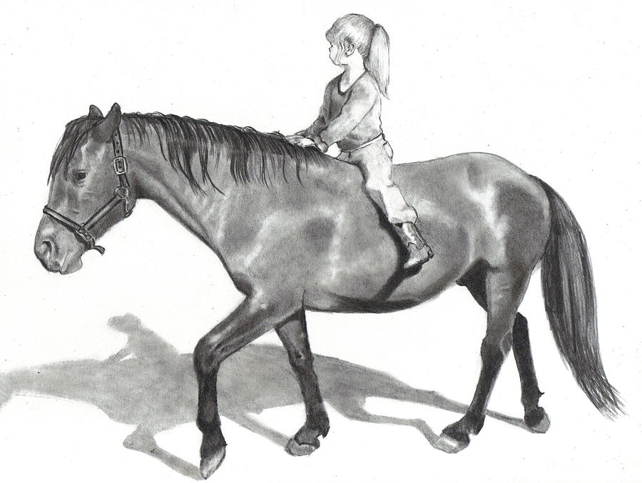 900x677 riding bareback drawing - Girl Riding Horse Drawing