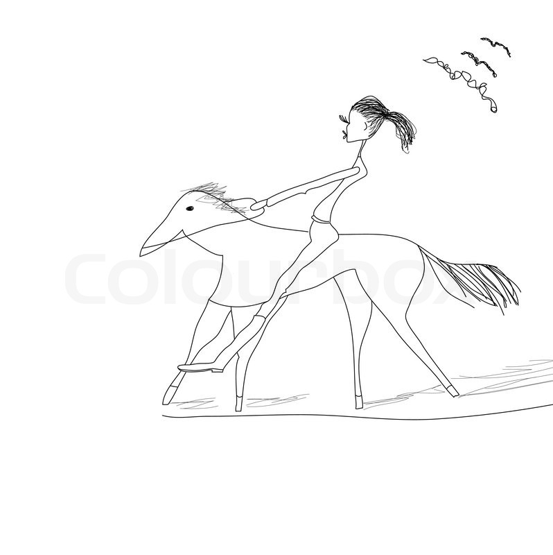 798x800 Sketch Young Girl Riding Horse Stock Vector Colourbox - Girl Riding Horse Drawing