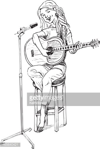 339x506 girl singing with guitar and microphone stock vectors - Girl Singing Drawing