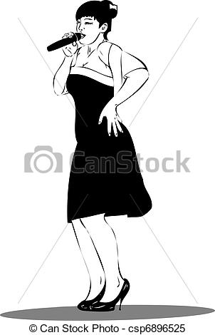 302x470 girl singing into a microphone on his heels - Girl Singing Drawing