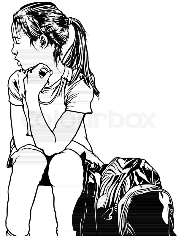 610x800 Sitting Young School Girl With Stock Vector Colourbox - Girl Sitting Drawing