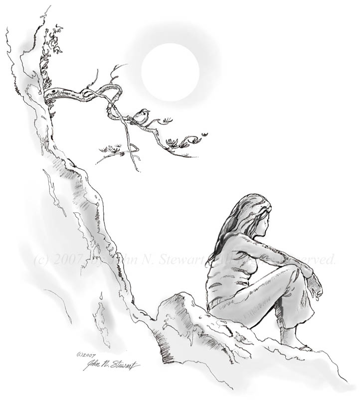 720x801 Sketch Of A Girl Sitting On A Rock - Girl Sitting Drawing