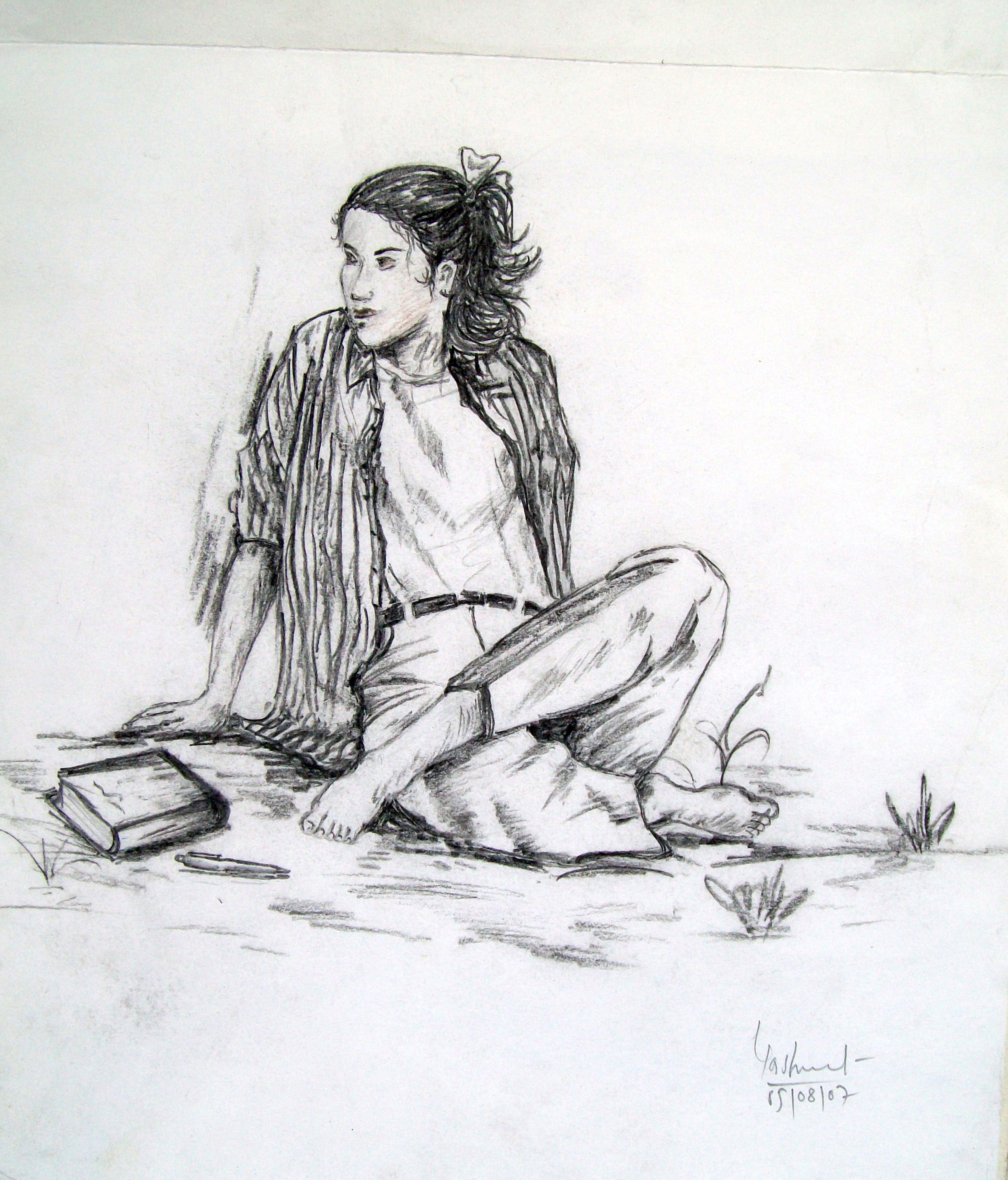 2568x3006 Free Images Figure Drawing, Sitting, Sketch, Black And White - Girl Sitting Drawing