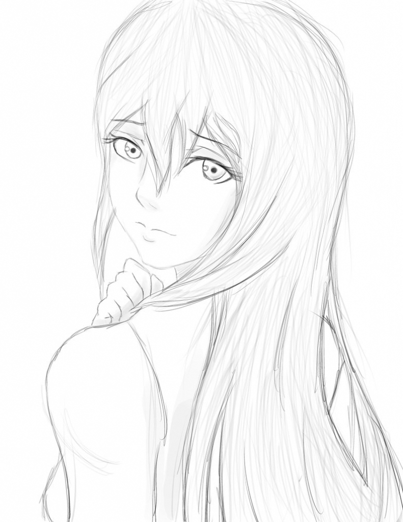 791x1024 Cartoon Drawings Of Girls - Girl Sketch Drawing