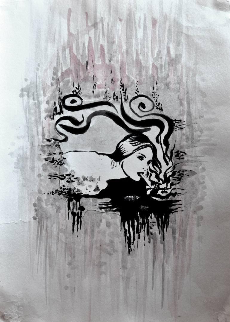 770x1076 girl smoking drawing - Girl Smoking Drawing