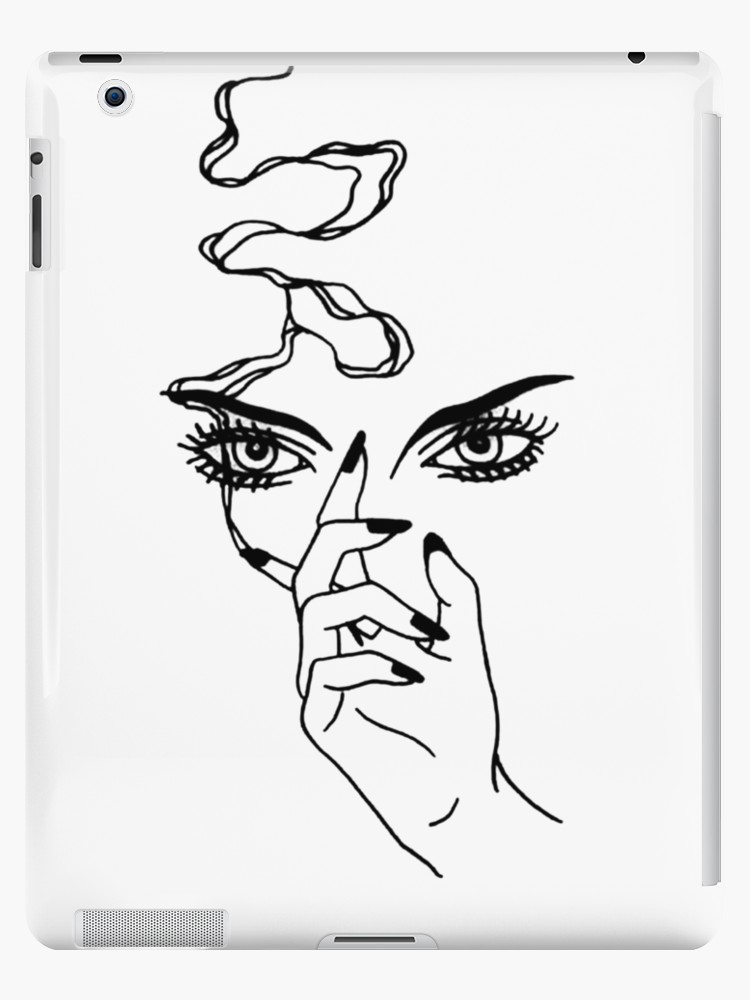 750x1000 outline tattoo of a girl smoking ipad cases skins - Girl Smoking Drawing