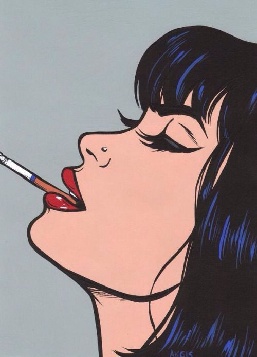 500x694 pop art girl smoking, red classic lips pictures - Girl Smoking Drawing