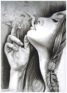 218x300 Smoker Drawing - Girl Smoking Drawing