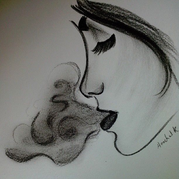 612x612 a charcoal drawing of a woman smoking my drawings smoke - Girl Smoking Drawing