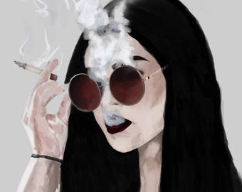 340x270 smoking girl art etsy - Girl Smoking Drawing