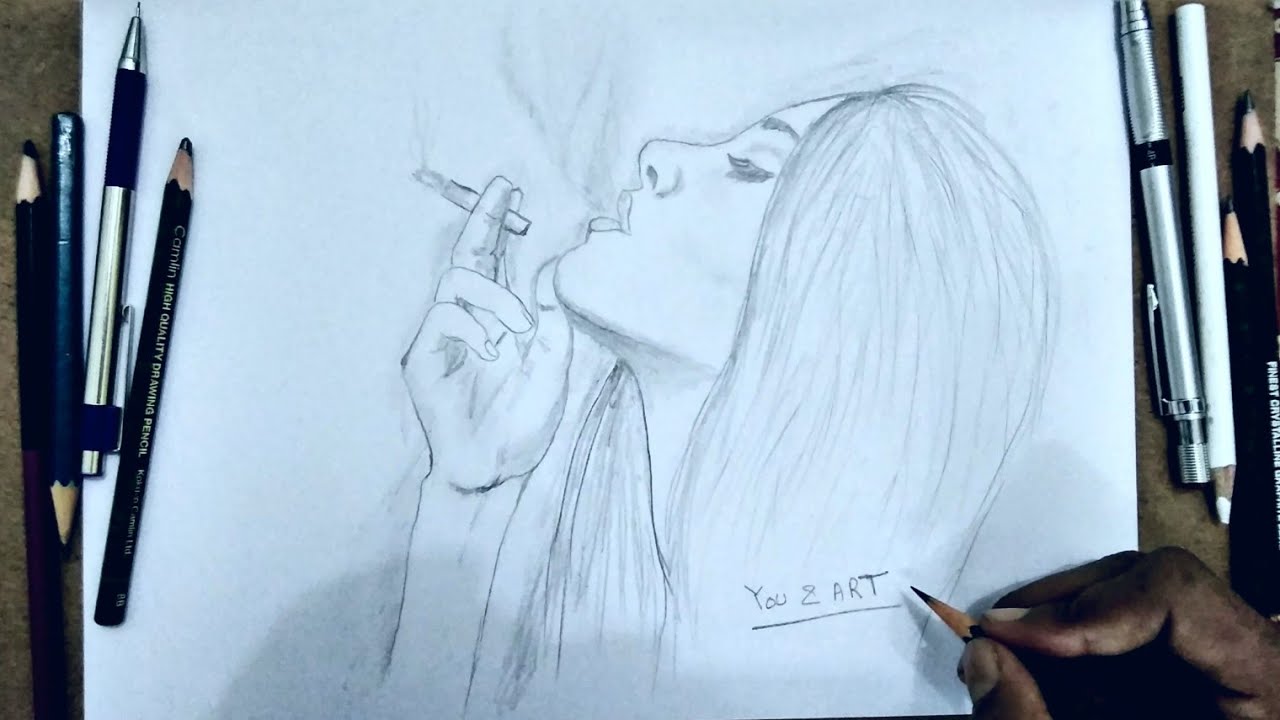 1280x720 smoking girl pencil drawing how to draw a smoking girl - Girl Smoking Drawing