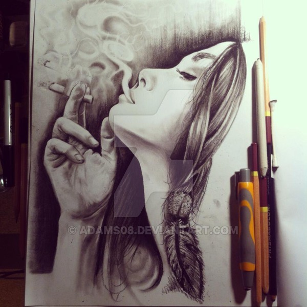 600x600 drawing of girl smoking - Girl Smoking Drawing
