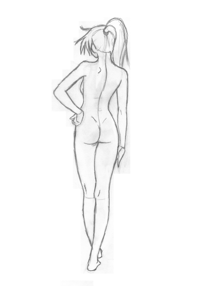 727x1000 Standing Girl Back View - Girl Standing Drawing