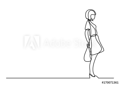 500x355 Continuous Line Drawing Of Lonely Standing Girl - Girl Standing Drawing