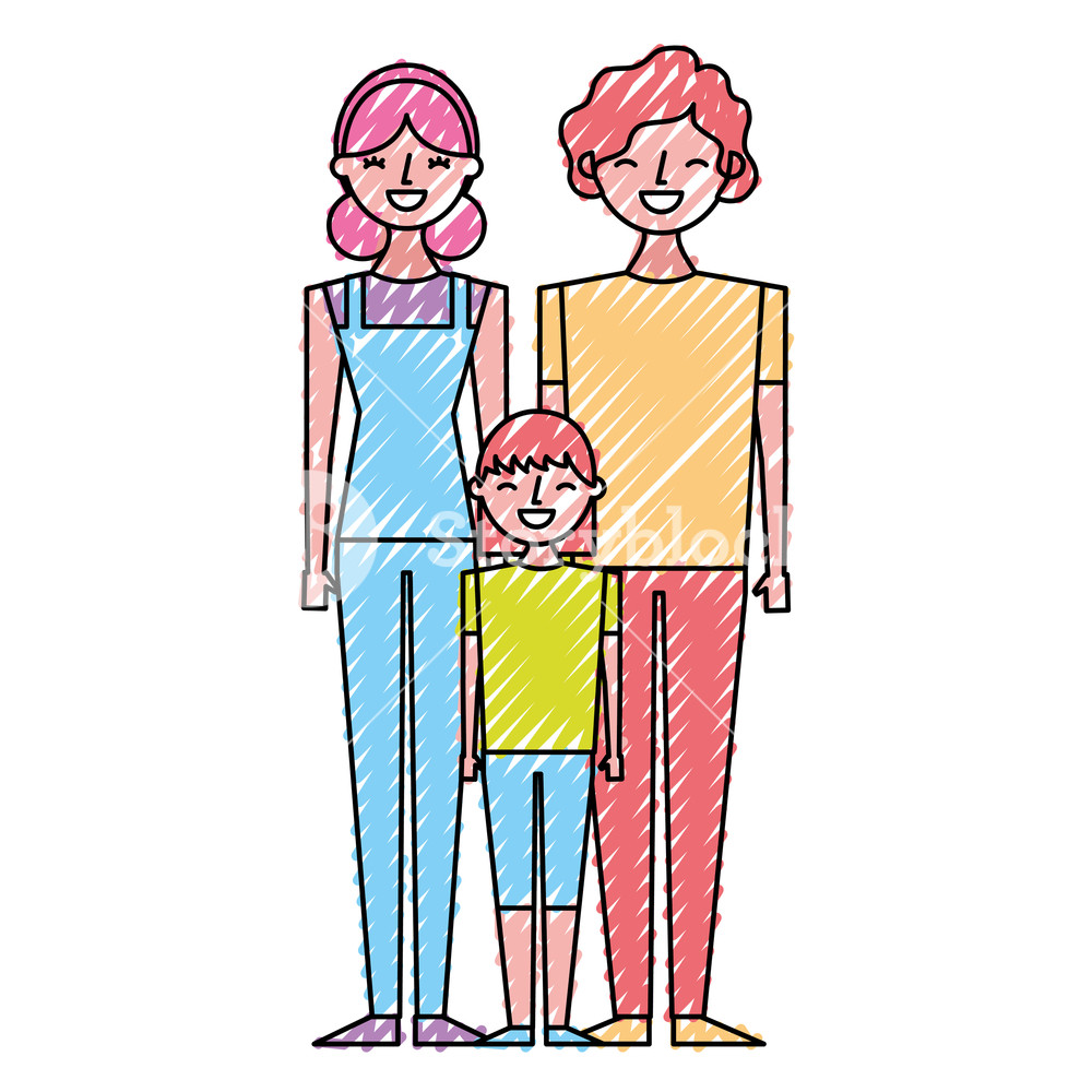 1000x1000 Happy Family Standing Together Father Mother And Girl Vector - Girl Standing Drawing
