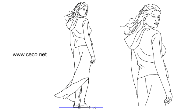 640x360 Autocad Drawing Young Woman Standing In Rear View Dwg Dxf - Girl Standing Drawing