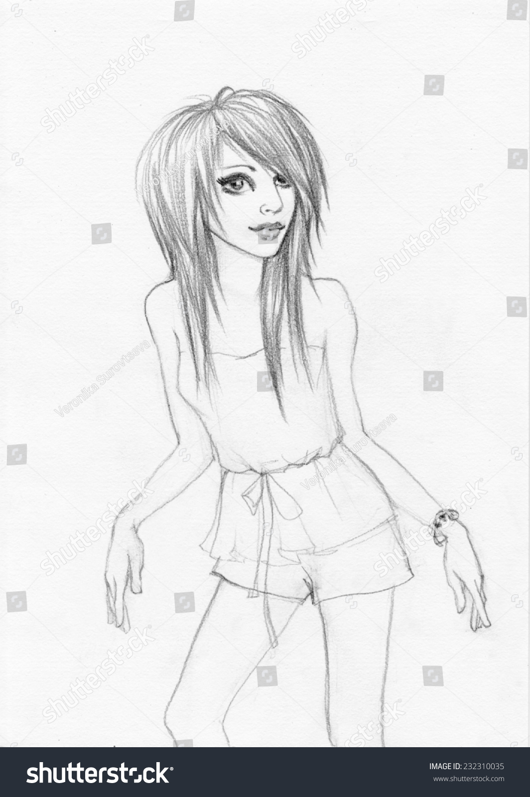 1064x1600 Emo Girl Pencil Sketch Pics Cute Emo Girl Standing Original Pencil - Girl Standing Drawing