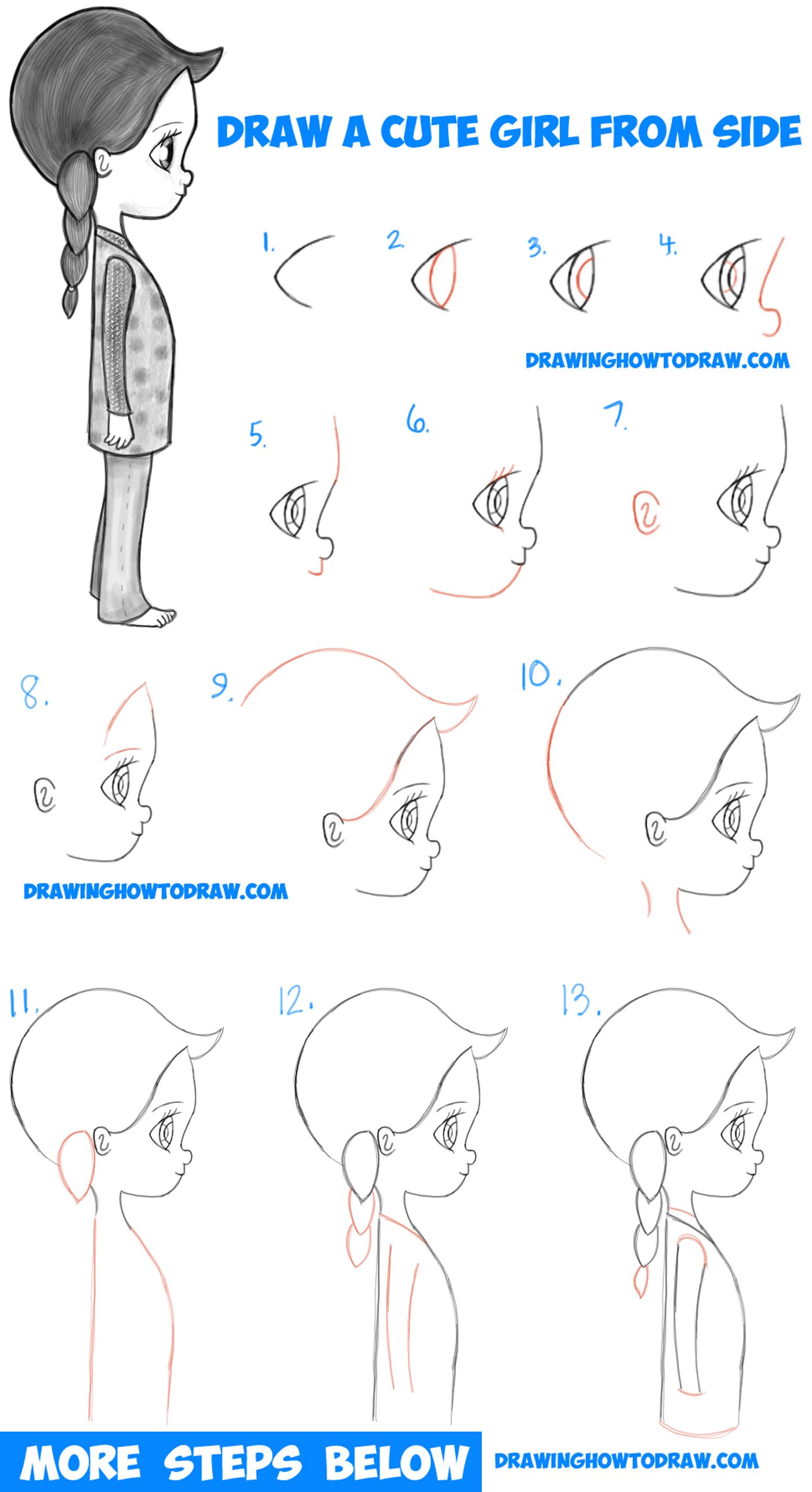 1400x2570 How To Draw A Cute Chibi Manga Anime Girl From The Side View - Girl Step By Step Drawing