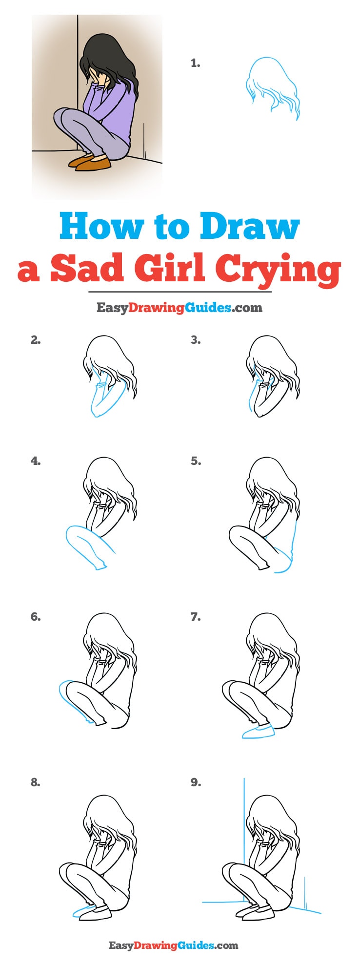 736x1978 How To Draw A Sad Girl Crying - Girl Step By Step Drawing