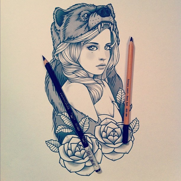 612x612 Tattoo Sketch Sweet Girl Heart Of A Bear - Girl Tattoo Drawings