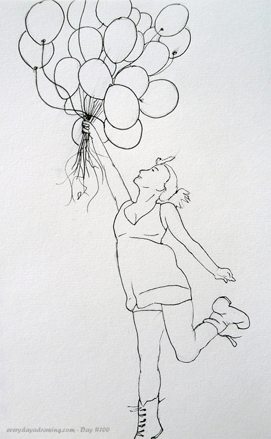 550x889 Day - Girl With Balloon Drawing