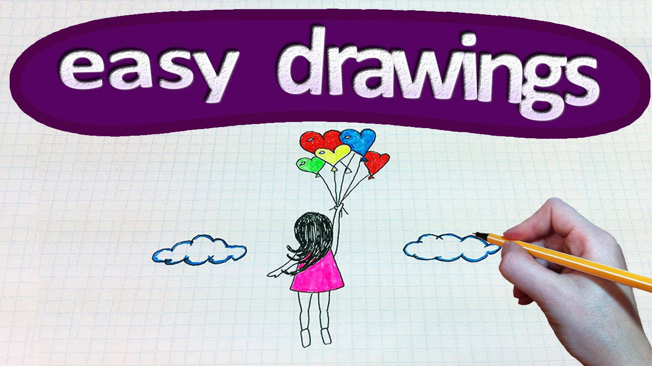 1280x720 Easy Drawings - Girl With Balloon Drawing